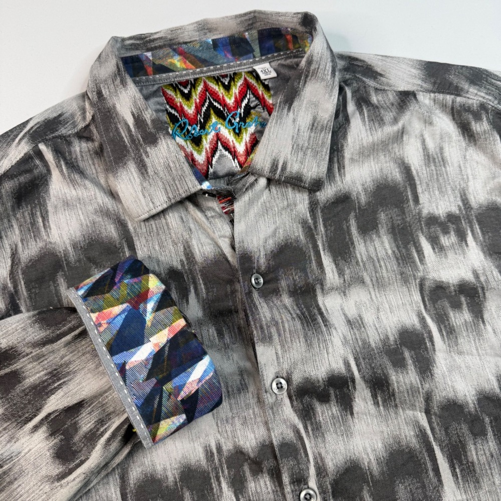 Robert Graham Button Down Shirt Mens 4XL Grey Abstract Skulls Print Flip Cuff